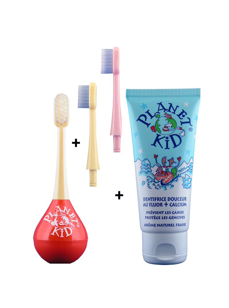 TRIO soin des dents Planet Kid - dentifrice, brosse à dents Culbuto et recharges