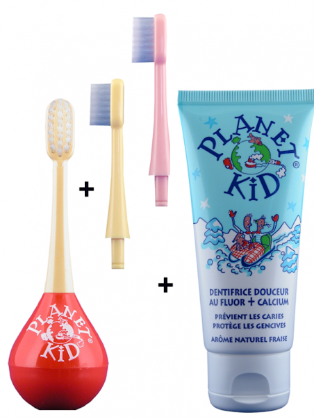 TRIO soin des dents Planet Kid - dentifrice, brosse à dents Culbuto et recharges