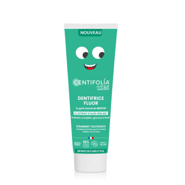 Dentifrice bio pour enfants, sans fluor, goût menthe